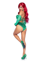 Load image into Gallery viewer, Leg Avenue Poison Temptress Leafy Halter Top with Corset Lace Up Back, Leafy Panty, and Sleeves

