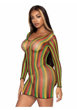 Load image into Gallery viewer, Leg Avenue Rasta Net Long Sleeved Mini Dress
