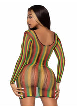 Load image into Gallery viewer, Leg Avenue Rasta Net Long Sleeved Mini Dress - Multicolor - One Size
