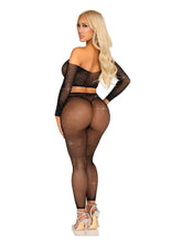 Load image into Gallery viewer, Leg Avenue Rhinestone Fishnet Crop Top and Footless Tights
