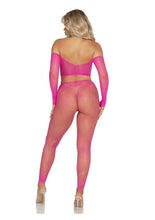 Load image into Gallery viewer, Leg Avenue Rhinestone Fishnet Crop Top and Footless Tights
