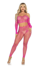Load image into Gallery viewer, Leg Avenue Rhinestone Fishnet Crop Top and Footless Tights
