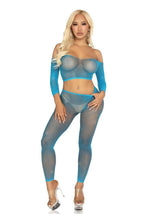 Load image into Gallery viewer, Leg Avenue Rhinestone Fishnet Crop Top and Footless Tights
