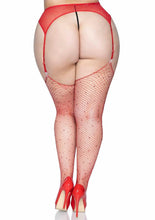 Load image into Gallery viewer, Leg Avenue Rhinestone Fishnet Stockings - Red - Queen/XLarge/XXLarge
