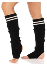 Load image into Gallery viewer, Leg Avenue Ribbed Stirrup Leg Warmers with Athletic Stripe - Black - One Size
