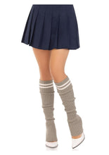 Load image into Gallery viewer, Leg Avenue Ribbed Stirrup Leg Warmers with Athletic Stripe - Grey - One Size
