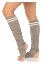 Load image into Gallery viewer, Leg Avenue Ribbed Stirrup Leg Warmers with Athletic Stripe - Grey - One Size
