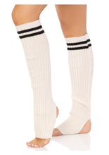 Load image into Gallery viewer, Leg Avenue Ribbed Stirrup Leg Warmers with Athletic Stripe - White - One Size
