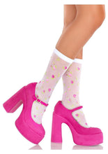 Load image into Gallery viewer, Leg Avenue Rosette Jacquard Spandex Sheer Anklets - Multicolor - One Size
