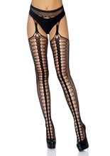 Load image into Gallery viewer, Leg Avenue Scale Net Suspender Hose - Black - One Size
