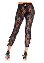 Load image into Gallery viewer, Leg Avenue Scalloped Trimmed Floral Lace Footless Capri Tights with Keyhole Bow Detail
