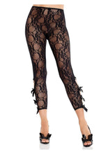 Load image into Gallery viewer, Leg Avenue Scalloped Trimmed Floral Lace Footless Capri Tights with Keyhole Bow Detail - Black - One Size
