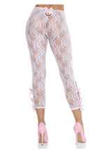 Load image into Gallery viewer, Leg Avenue Scalloped Trimmed Floral Lace Footless Capri Tights with Keyhole Bow Detail
