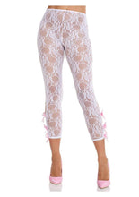 Load image into Gallery viewer, Leg Avenue Scalloped Trimmed Floral Lace Footless Capri Tights with Keyhole Bow Detail - White - One Size
