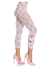 Load image into Gallery viewer, Leg Avenue Scalloped Trimmed Floral Lace Footless Capri Tights with Keyhole Bow Detail - White - One Size

