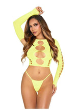 Load image into Gallery viewer, Leg Avenue Seamless Cut Out Long Sleeve Crop Top and G-String Panty - One Size
