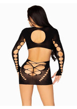 Load image into Gallery viewer, Leg Avenue Seamless Cut Out Long Sleeve Mini Dress with Faux Lace-Up Detail
