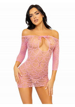Load image into Gallery viewer, Leg Avenue Seamless Heart Net Mini Dress with Keyhole Tie Front - Pink - One Size

