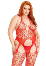 Load image into Gallery viewer, Leg Avenue Seamless Heart Net Suspender Bodystocking - Red - Queen/XLarge/XXLarge
