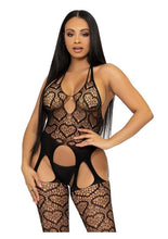 Load image into Gallery viewer, Leg Avenue Seamless Heart Net Suspender Bodystocking - Black - One Size
