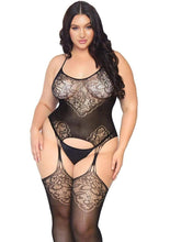 Load image into Gallery viewer, Leg Avenue Seamless Jacquard Lace Suspender Bodystocking - Black - Queen/XLarge/XXLarge
