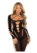 Load image into Gallery viewer, Leg Avenue Seamless Opaque Cut-Out Footless Bodystocking - Black - One Size
