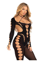 Load image into Gallery viewer, Leg Avenue Seamless Opaque Cut-Out Footless Bodystocking - Black - One Size
