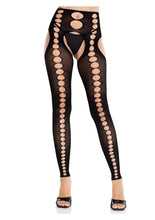 Load image into Gallery viewer, Leg Avenue Seamless Opaque Cut-Out Footless Suspender Hose - Black - One Size
