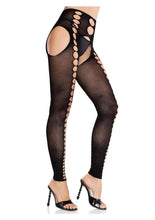 Load image into Gallery viewer, Leg Avenue Seamless Opaque Cut-Out Footless Suspender Hose - Black - One Size
