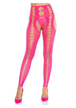 Load image into Gallery viewer, Leg Avenue Seamless Opaque Cut-Out Footless Suspender Hose - Neon Pink - One Size
