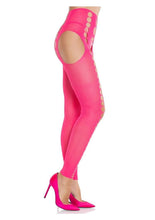 Load image into Gallery viewer, Leg Avenue Seamless Opaque Cut-Out Footless Suspender Hose - Neon Pink - One Size
