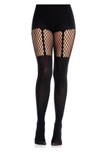 Load image into Gallery viewer, Leg Avenue Seamless Opaque Garter Illusion Tights with Net Thigh Detail
