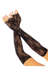 Load image into Gallery viewer, Leg Avenue Seamless Opera Length Floral Net Fingerless Gloves - Black - One Size
