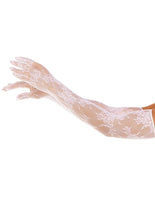 Load image into Gallery viewer, Leg Avenue Seamless Opera Length Floral Net Gloves - White - One Size
