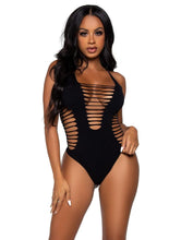 Load image into Gallery viewer, Leg Avenue Seamless Shredded Racer Back Thong Bodysuit - Black - One Size
