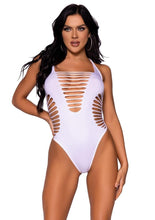 Load image into Gallery viewer, Leg Avenue Seamless Shredded Racer Back Thong Bodysuit - White - One Size
