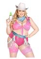 Load image into Gallery viewer, Leg Avenue Space Cowgirl Set Bandana Print Tie Front Crop Top with Fringe Trim, High Waist Bottoms with Attached Chaps, Belt with Fringe Detail, and Neck Bandana
