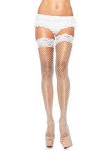 Load image into Gallery viewer, Leg Avenue Spandex Industrial Net Thigh Highs with Stay Up Silicone Lace Top - White - One Size
