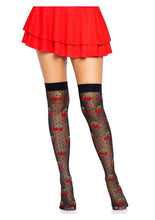 Load image into Gallery viewer, Leg Avenue Spandex Sheer Polka Dot Cherry Thigh Highs - Black/Red - One Size
