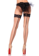 Load image into Gallery viewer, Leg Avenue Stay Up Lace Top Backseam Fishnet Thigh High - Black/Nude - One Size
