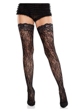Load image into Gallery viewer, Leg Avenue Stay-Up Lace Top Cross Hatch Floral Lace Thigh Highs - Black - One Size
