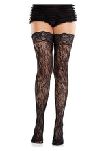 Load image into Gallery viewer, Leg Avenue Stay-Up Lace Top Cross Hatch Floral Lace Thigh Highs
