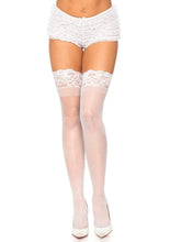Load image into Gallery viewer, Leg Avenue Stay Up Lycra Sheer Thigh High with 3in Lace Top - White - One Size
