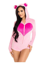 Load image into Gallery viewer, Leg Avenue Sweetheart Bear Velvet Zip Up Romper with Heart Accent - Pink - Medium
