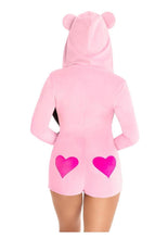 Load image into Gallery viewer, Leg Avenue Sweetheart Bear Velvet Zip Up Romper with Heart Accent - Pink - Small
