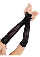 Load image into Gallery viewer, Leg Avenue Sweetheart Striped Keyhole Arm Warmers with Mini Bow Accents - Black - One Size
