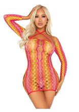 Load image into Gallery viewer, Leg Avenue Zig Zag Net Twist Halter Mini Dress with Keyhole Detail and Shrug - Multicolor - One Size - 2 Piece
