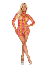 Load image into Gallery viewer, Leg Avenue Zig Zag Net Twist Halter Mini Dress with Keyhole Detail and Shrug
