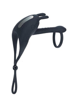 Load image into Gallery viewer, Levelz Adjustable Bunny Vibrating Rechargeable Silicone Lasso Cock Ring and Shaft Loop - Black
