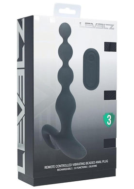 Levelz Beaded Vibrating Silicone Rechargeable Anal Plug with Remote Control - Black